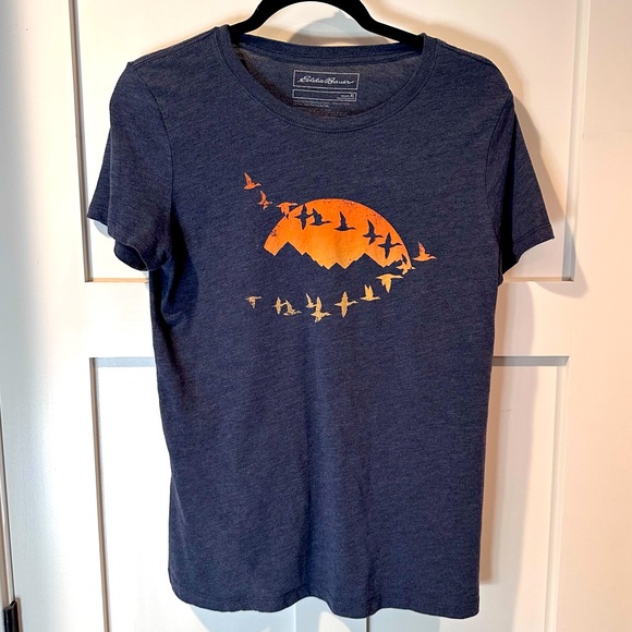 Eddie Bauer graphic tee heather blue goose and sun print XL - Picture 1 of 2